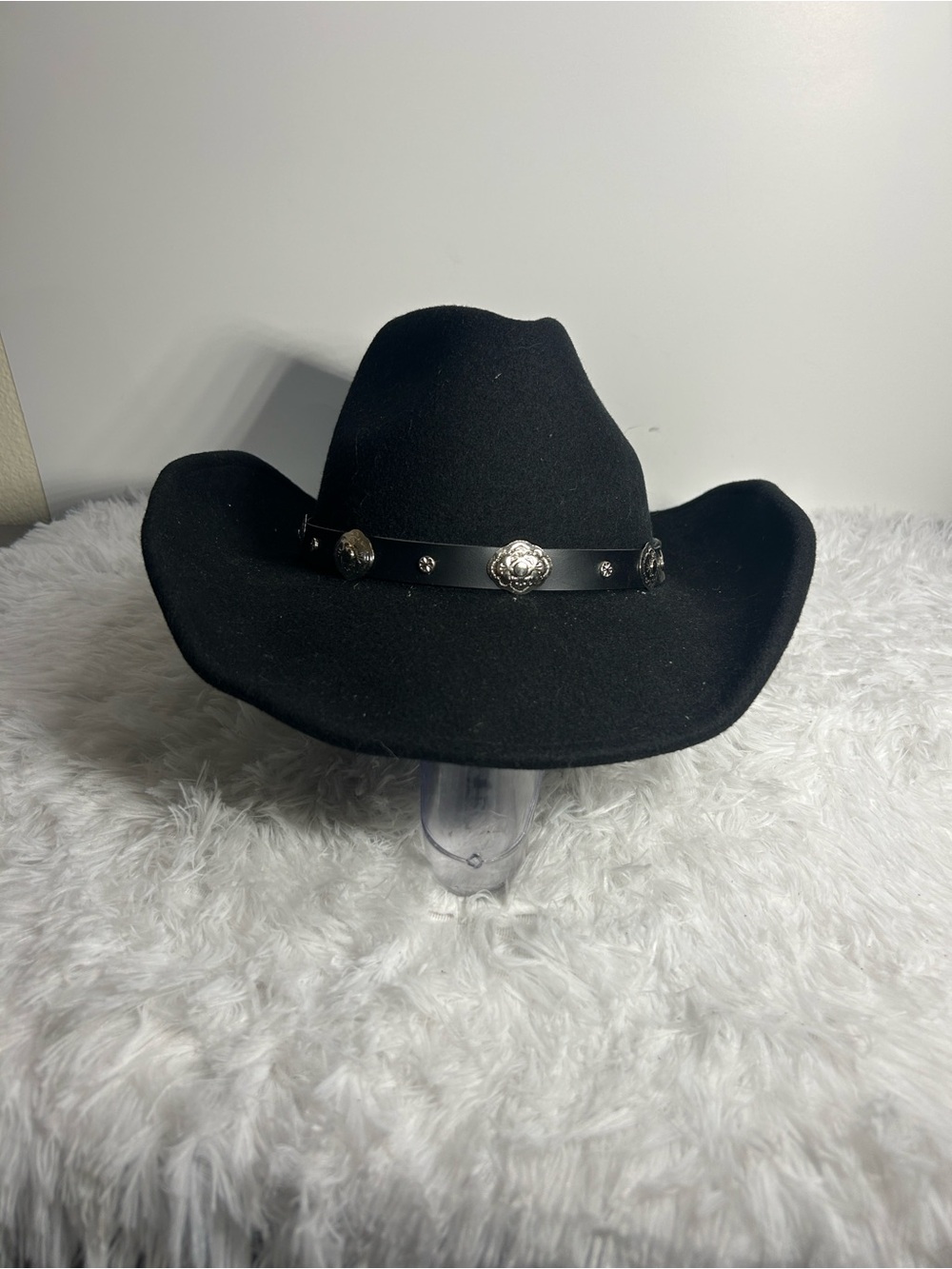 Black Felt Western Cowboy Hat with Silver Concho Band
